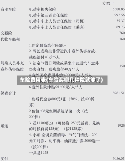 车险费用表(车险买哪几种险就够了)-第2张图片