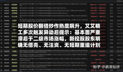 短期股价翻倍炒作热度飙升，艾艾精工多次触发异动后提示：基本面严重滞后于二级市场涨幅	，新控股股东明确无借壳	、无注资、无短期重组计划-第1张图片