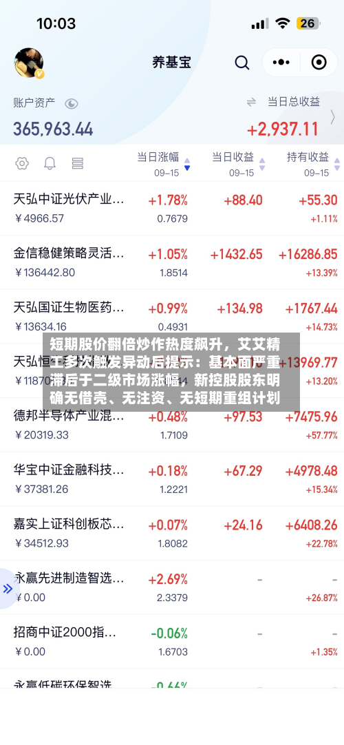 短期股价翻倍炒作热度飙升，艾艾精工多次触发异动后提示：基本面严重滞后于二级市场涨幅	，新控股股东明确无借壳、无注资、无短期重组计划-第2张图片