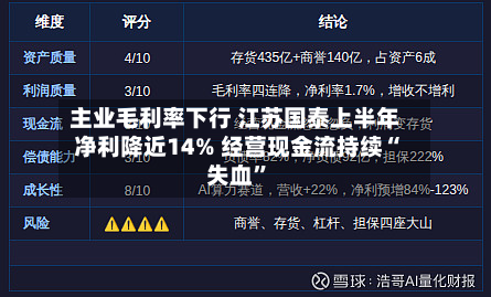主业毛利率下行 江苏国泰上半年净利降近14% 经营现金流持续“失血”-第1张图片