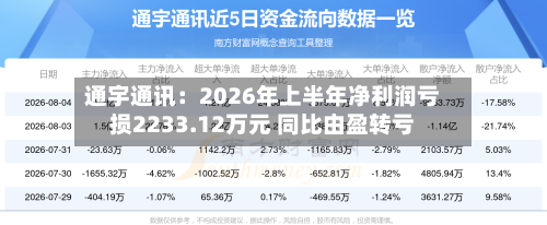通宇通讯：2026年上半年净利润亏损2233.12万元 同比由盈转亏-第2张图片