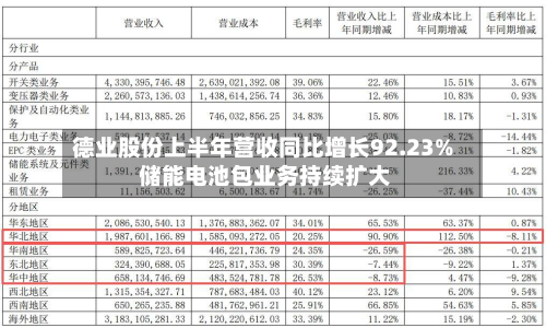 德业股份上半年营收同比增长92.23% 储能电池包业务持续扩大