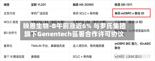 映恩生物-B午前涨近6% 与罗氏集团旗下Genentech签署合作许可协议-第3张图片