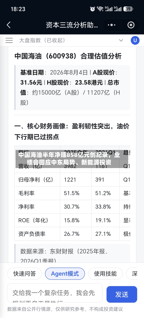 中国海油半年净赚858亿元创纪录，业绩会回应中东局势	、新能源投资-第2张图片