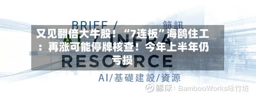 又见翻倍大牛股！“7连板	”海鸥住工：再涨可能停牌核查！今年上半年仍亏损-第2张图片
