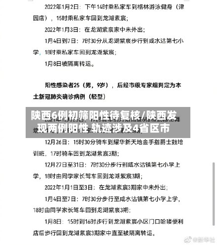 陕西6例初筛阳性待复核/陕西发现两例阳性 轨迹涉及4省区市