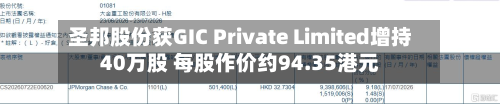 圣邦股份获GIC Private Limited增持40万股 每股作价约94.35港元-第1张图片