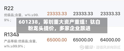 601238,筹划重大资产重组!钛白粉龙头提价,多家企业跟进