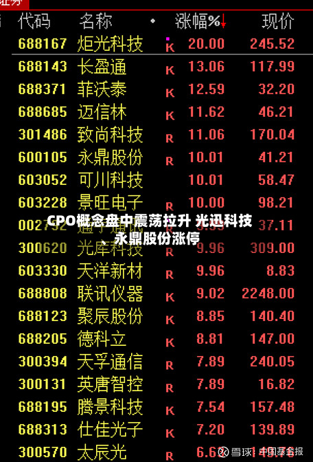 CPO概念盘中震荡拉升 光迅科技、永鼎股份涨停