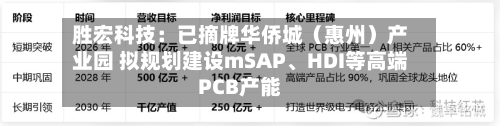 胜宏科技：已摘牌华侨城（惠州）产业园 拟规划建设mSAP、HDI等高端PCB产能-第1张图片