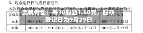 奕帆传动：每10股派1.50元，股权登记日为9月29日