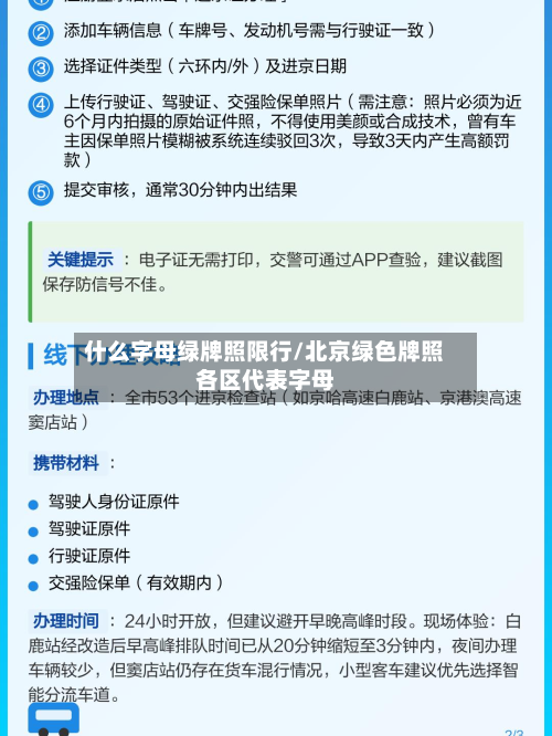 什么字母绿牌照限行/北京绿色牌照各区代表字母