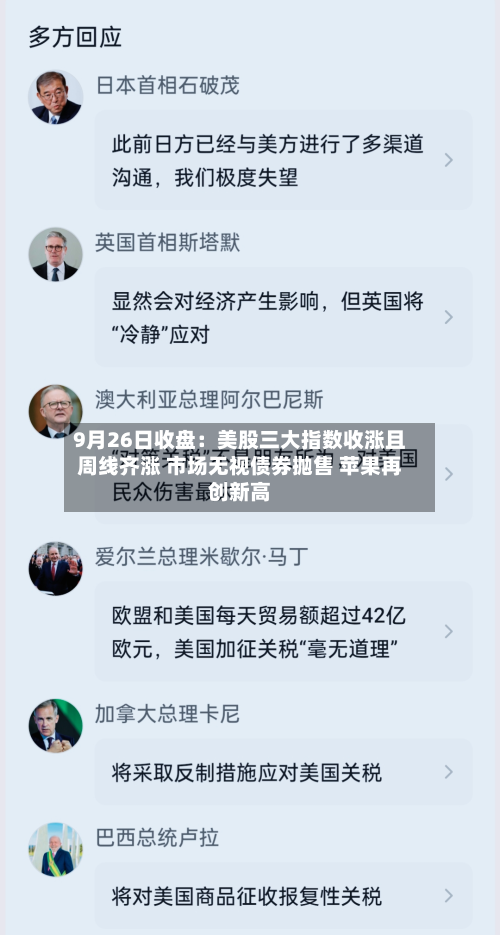 9月26日收盘:美股三大指数收涨且周线齐涨 市场无视债券抛售 苹果再创新高-第1张图片