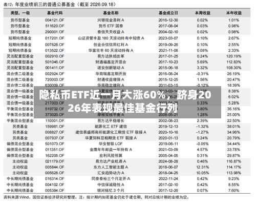 隐私币ETF近一月大涨60%	，跻身2026年表现最佳基金行列-第3张图片