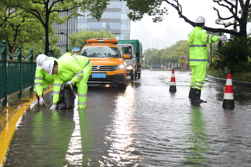 【图集】台风“白海豚”今晨致上海39处道路积水，正开展抢排清理